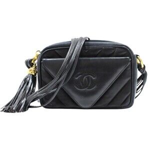 Chanel V Stitch Shoulder Bag Black Lambskin Leather